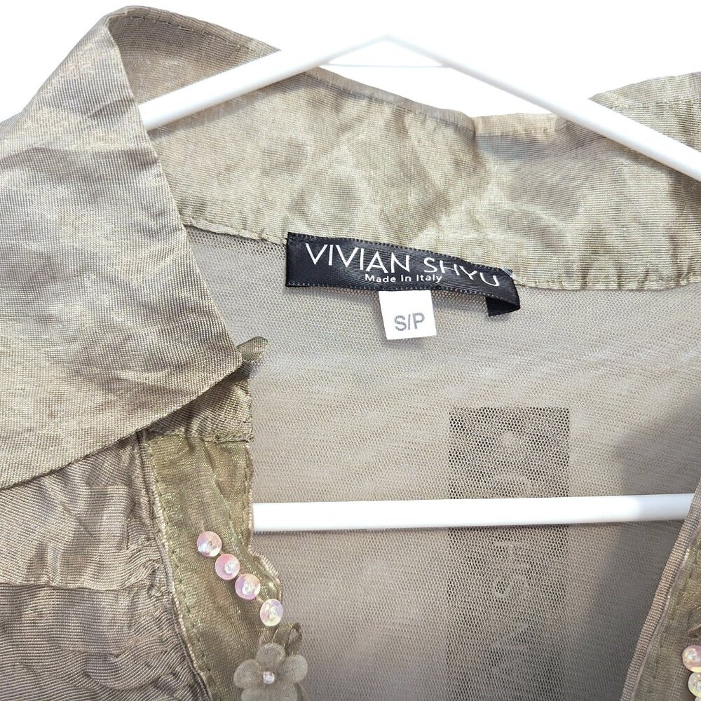Made In Italy Brand New Vintage Vivian Shyu Organza Sequence Placket top - Picture 5 of 14